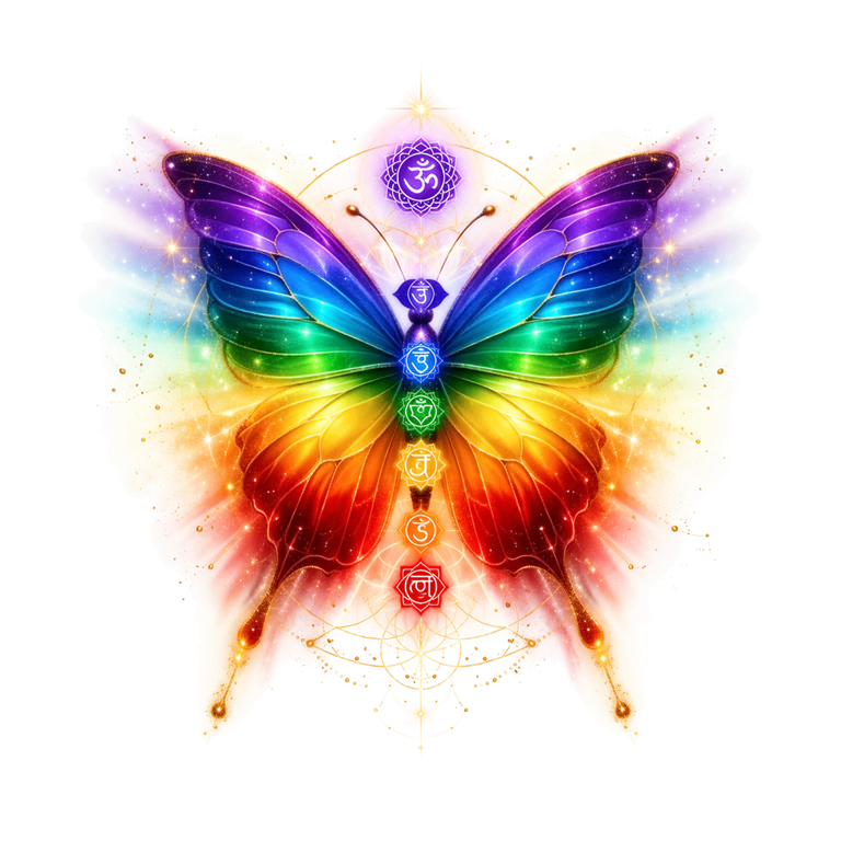 Unser Schmetterling in den sieben Chakrafarben